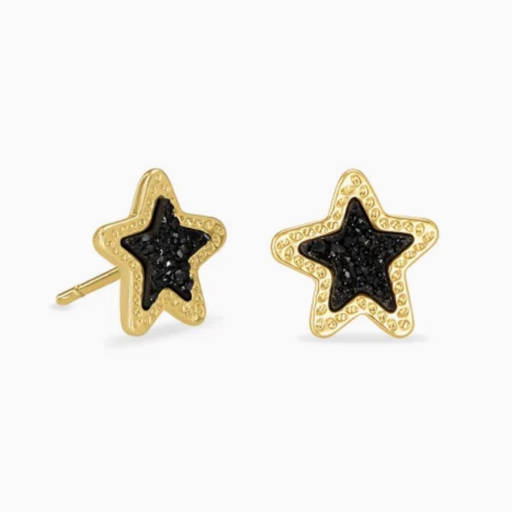 Kendra Scott Jae Star Gold Stud Earrings in Black Drusy